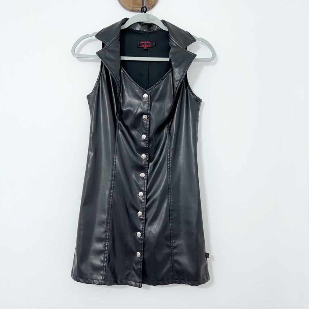 TRIPP NYC Daang Goodman Vtg Faux Leather Dress Collar Skull Snap Button Gothic S